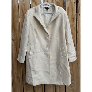 Style & Co Women's White Ribbed Single Breasted Wool Trench Coat 4 Buttons 16W